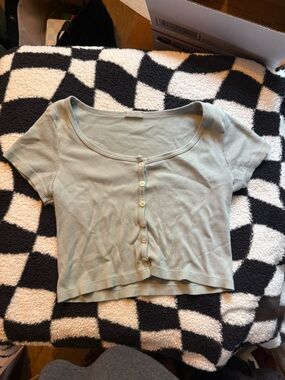 Brandy Melville Sage Green Ribbed Button Crop Top